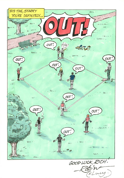 softball cartoon by David Velvez